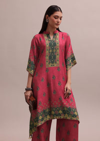 Pink Printed And Sequins Embroidered Kaftan And Palazzo Co-ord Set