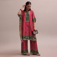 Pink Printed And Sequins Embroidered Kaftan And Palazzo Co-ord Set