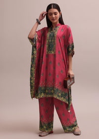 Pink Printed And Sequins Embroidered Kaftan And Palazzo Co-ord Set