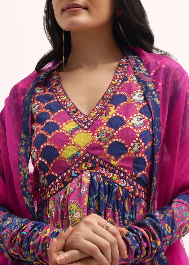 Pink Printed Chiffon Anarkali Suit