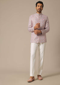 Pink Printed Jacquard Jodhpuri Set