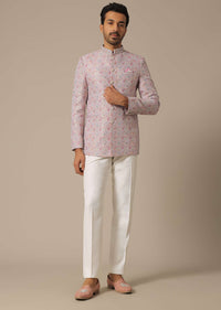 Pink Printed Jacquard Jodhpuri Set