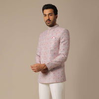 Pink Printed Jacquard Jodhpuri Set