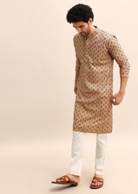 Pink Printed Kurta Pant Set For Men