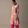 Pink Printed Kurta Set In Tussar Silk