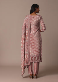 Pink Printed Kurti Pant Set With Embroidered Detail