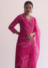 Pink Printed Kurti Pant Set With Zari Work