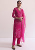 Pink Printed Kurti Pant Set With Zari Work