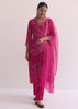 Pink Printed Kurti Pant Set With Zari Work