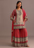 Pink Printed Kurti Sharara Suit With Chiffon Dupatta