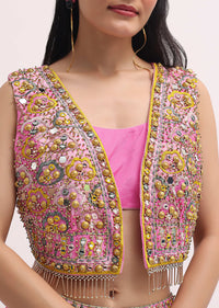 Pink Printed Lehenga Choli With Embroidered Jacket
