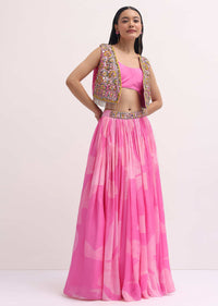 Pink Printed Lehenga Choli With Embroidered Jacket