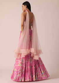 Pink Printed Lehenga Set With Ruffle Dupatta