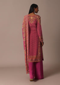 Pink Printed Palazzo Set With Stone And Sequin Work Kurta