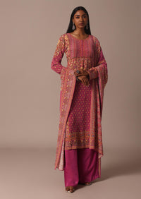 Pink Printed Palazzo Set With Stone And Sequin Work Kurta