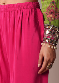 Pink Printed Palazzo Set With Zari Work Kurta