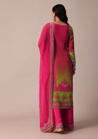 Pink Printed Palazzo Set With Zari Work Kurta