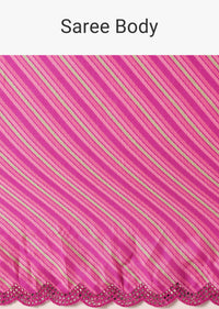 Pink Printed Saree With Mirror Work Border And Unstitched Blouse Fabric
