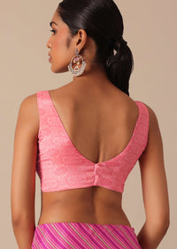 Pink Printed Saree With Mirror Work Border And Unstitched Blouse Fabric