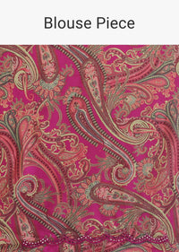 Pink Printed Saree With Mirror Work Border And Unstitched Blouse Fabric