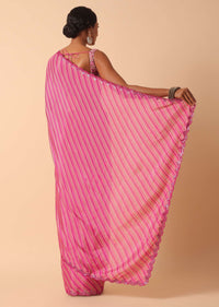 Pink Printed Saree With Mirror Work Border And Unstitched Blouse Fabric