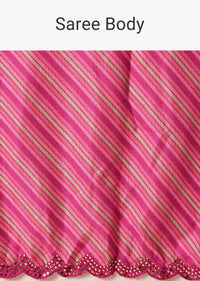 Pink Printed Saree With Mirror Work Border And Unstitched Blouse Fabric