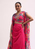 Pink Printed Satin Crop Top And Skirt Set