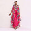 Pink Printed Satin Crop Top And Skirt Set