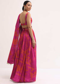 Pink Printed Satin Lehenga Choli Set