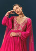 Pink Raw Silk Thread Embroidered Anarkali With Balloon Sleeves And Embroidered Dupatta
