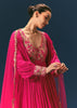 Pink Raw Silk Thread Embroidered Anarkali With Balloon Sleeves And Embroidered Dupatta