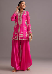 Pink Resham Work Kurti Palazzo Suit