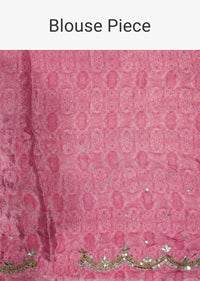 Pink Saree With Abstract Prints And Unstitched Blouse Piece