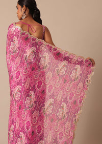 Pink Saree With Abstract Prints And Unstitched Blouse Piece