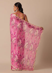 Pink Saree With Abstract Prints And Unstitched Blouse Piece