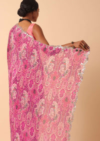 Pink Saree With Abstract Prints And Unstitched Blouse Piece