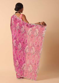 Pink Saree With Abstract Prints And Unstitched Blouse Piece