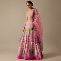 Pink Satin Printed Lehenga Set