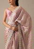 Pink Satin Saree With Belt And Unstitched Blouse Piece