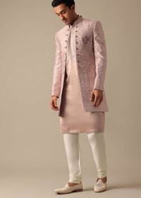 Pink Satin Silk Sherwani And Kurta Set