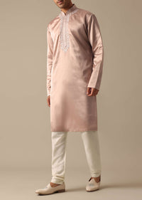 Pink Satin Silk Sherwani And Kurta Set