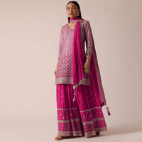 Pink Sequin Embellished Kurta Palazzo Set In Chanderi