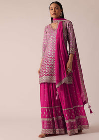 Pink Sequin Embellished Kurta Palazzo Set In Chanderi