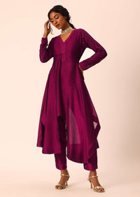 Pink Sequin Embroidered Kurta Set In Chiffon