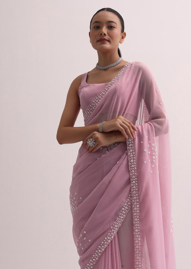 Pink Sequin Saree With Unstitched Blouse