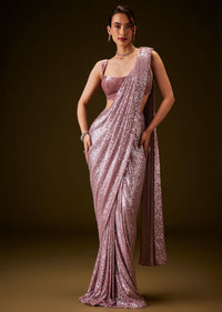 Pink Sequin Velvet Saree With Matching Blouse