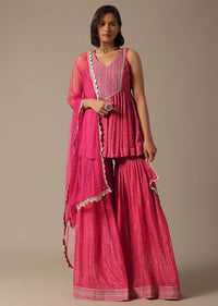 Pink Sharara Set With Printed Peplum