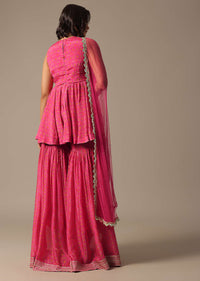 Pink Sharara Set With Printed Peplum