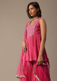 Pink Sharara Set With Printed Peplum