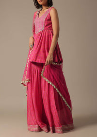 Pink Sharara Set With Printed Peplum